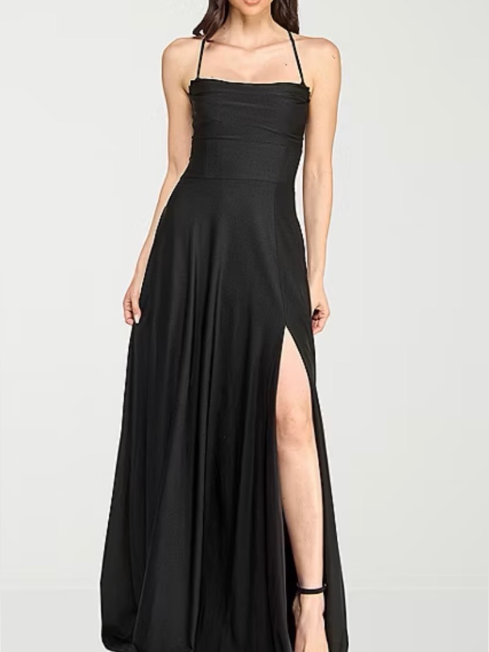 Black Draped Neck A-line Maxi Dress